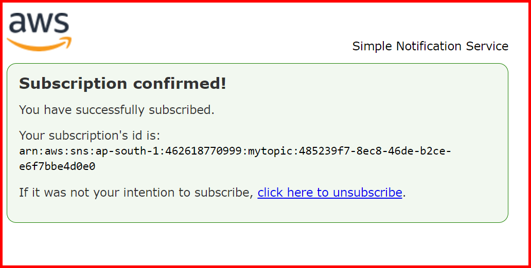 Picture showing the email subscription confirmation message